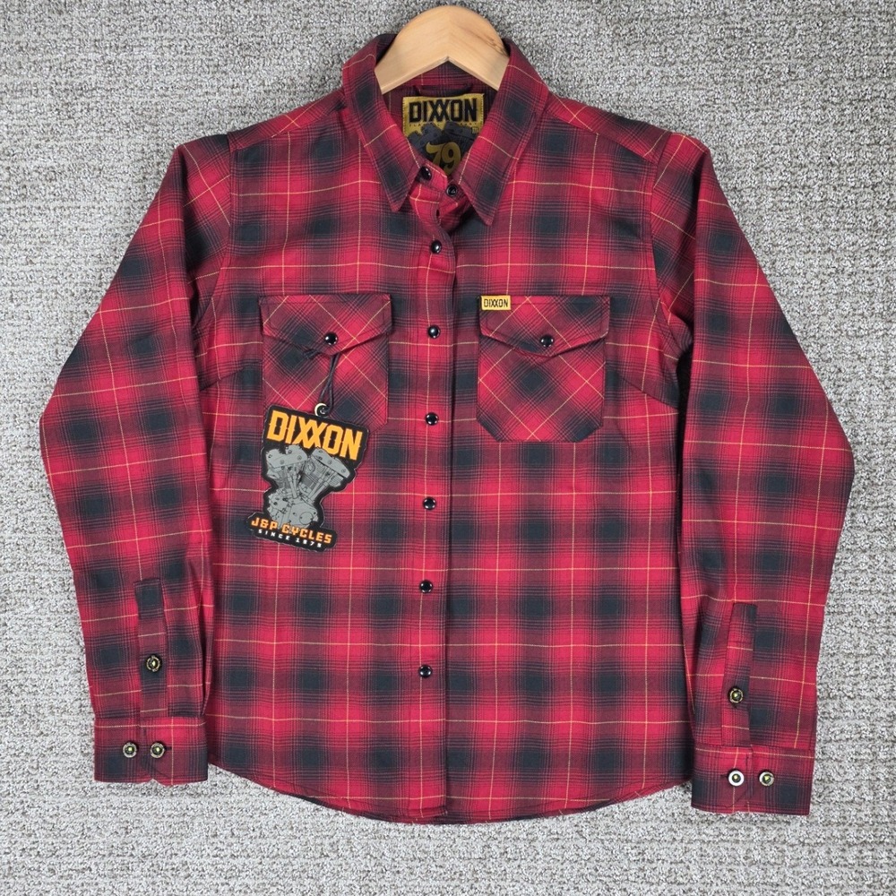 Dixxon Flannel Co J&P Cycles 79 Red Plaid Shirt Womens Medium Pearl Snap NWT